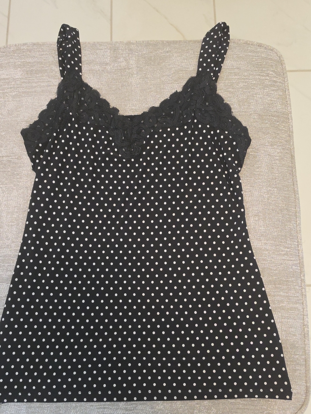 Black Polka Dot Lace Trim Cami Top - Women Intimates WHBM NO SMOKE